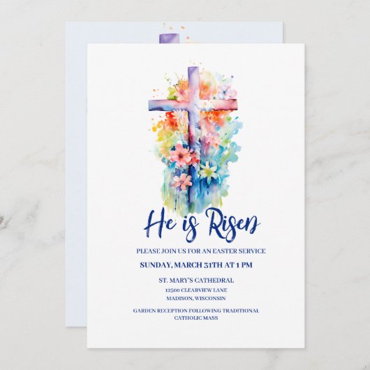 水彩彼は宗教的な復活祭のフローラ上昇 招待状 (正面/裏面)