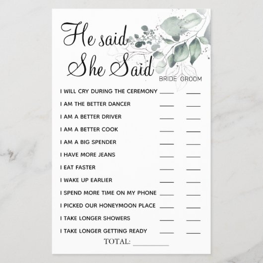 水彩彼は彼女はシャワーのゲームカードと言った チラシ (正面)