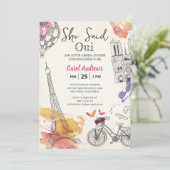 水彩彼女はウィエッフェルタワーブライダルシャワーと述べた 招待状 (スタンド正面)