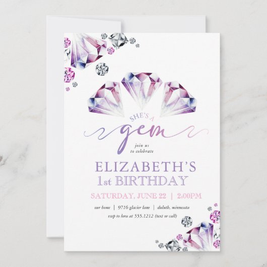 水彩彼女はジェムファースト誕生日招待状 招待状 (正面)