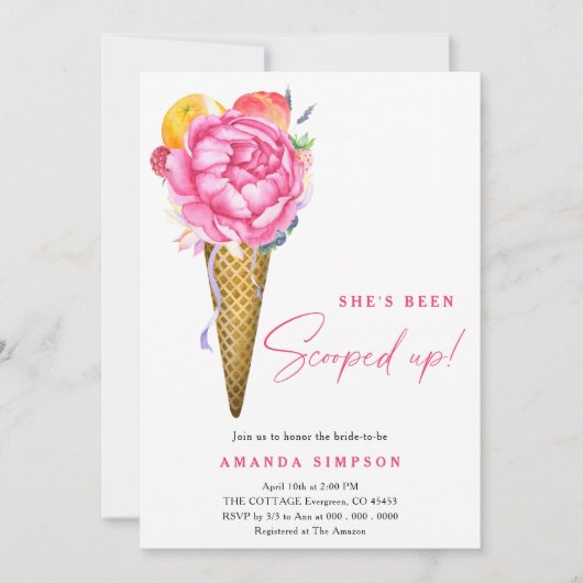 水彩彼女はスクープされたブライダルシャワー 招待状 (正面)