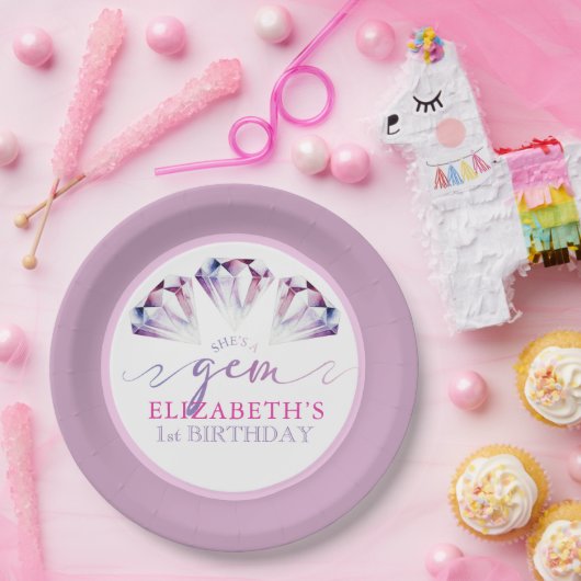 水彩彼女は宝石の誕生日パーティー紙プレート ペーパープレート (パーティー)