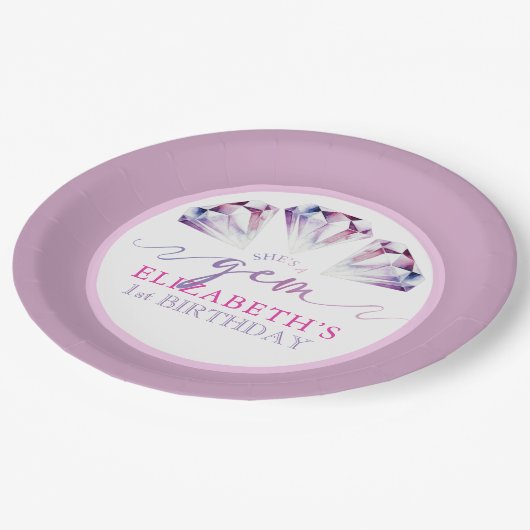 水彩彼女は宝石の誕生日パーティー紙プレート ペーパープレート (アングル)