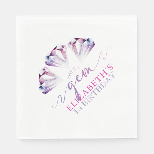 水彩彼女は宝石の1番目の誕生日紙ナプキンス スタンダードランチョンナプキン (正面)