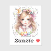 水彩復活祭の女の子 シール (シート)