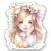 水彩復活祭の女の子 シール (正面)