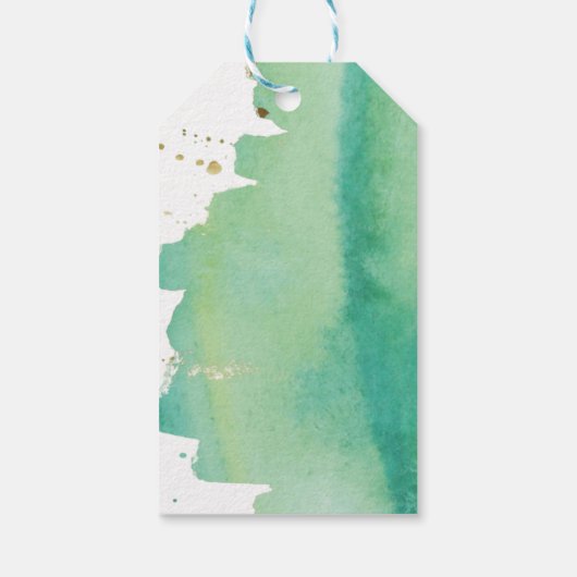 水彩心地よいジョーグリーン金ゴールドフォトクリスマス ギフトタグ (裏面)
