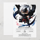 水彩忍者アドベンチャー誕生日 招待状 (正面/裏面)