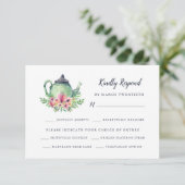 水彩急須と食事選択の返信カード 出欠カード (スタンド正面)