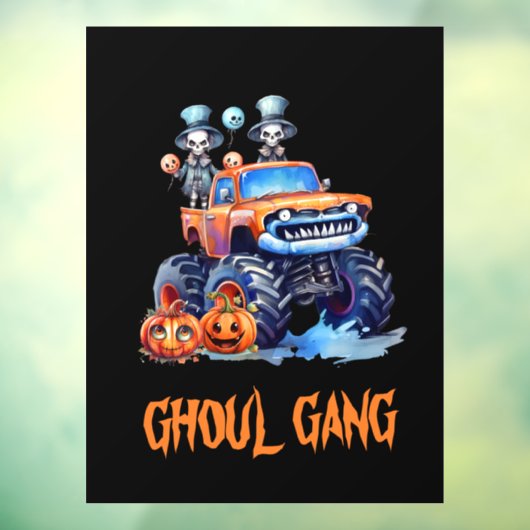 水彩怪獣おもしろいトラックのスケルトンのハロウィーン ウィンドウサイン (シート3)