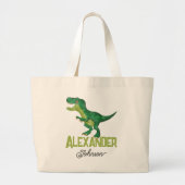 水彩恐竜と子供の名前デイケア ラージトートバッグ (正面)