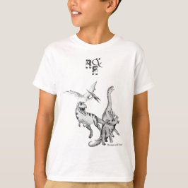 水彩恐竜の子供たちのじゃれあいと大声 Tシャツ