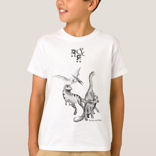 水彩恐竜の子供たちのじゃれあいと大声 Tシャツ (正面)