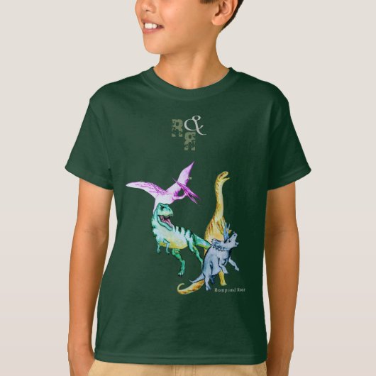 水彩恐竜の子供たちのじゃれ合いと雄叫び Tシャツ (正面)