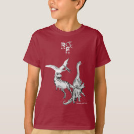 水彩恐竜の子供たちの遊びと吠え Tシャツ