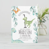 水彩恐竜の最初の誕生日パーティー 招待状 (スタンド正面)