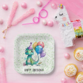 水彩恐竜の気球ボーイバースデーパーティー ペーパープレート (パーティー)