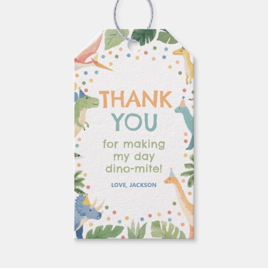 水彩恐竜の誕生日パーティー ギフトタグ (正面)