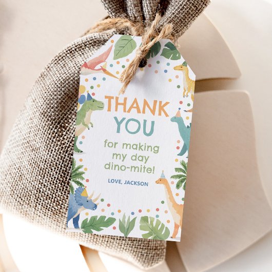 水彩恐竜の誕生日パーティー ギフトタグ