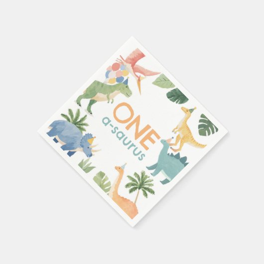 水彩恐竜の誕生日パーティー スタンダードカクテルナプキン (角)