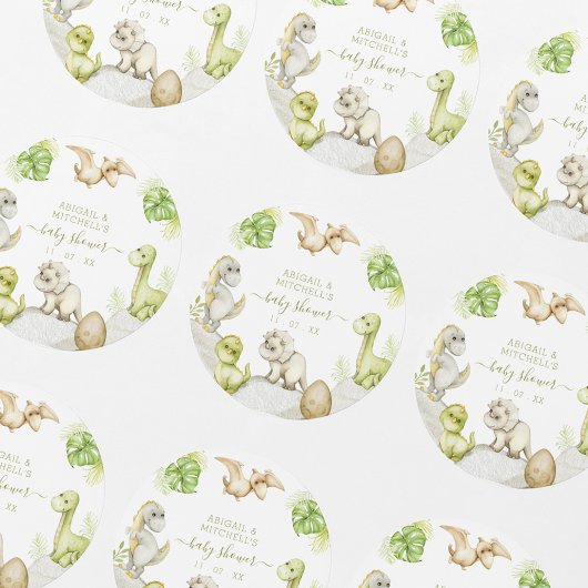 水彩恐竜の誕生日パーティー ラウンドシール