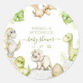 水彩恐竜の誕生日パーティー ラウンドシール (正面)