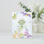水彩恐竜の誕生日招待状ポストカード ポストカード (スタンド正面)