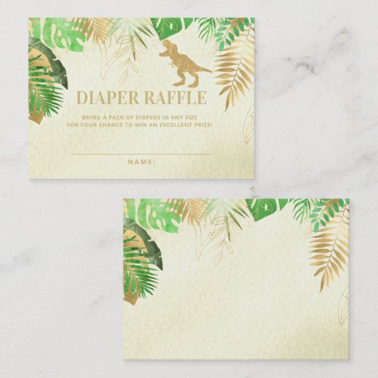 水彩恐竜の赤ちゃんシャワーおむつラッフルカード エンクロージャーカード (正面/裏面)