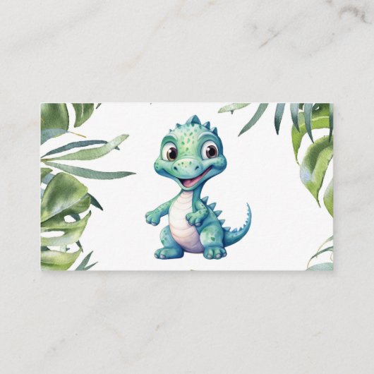 水彩恐竜の赤ちゃんシャワーおむつラッフル エンクロージャーカード (裏面)