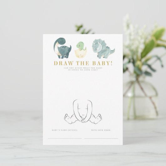 水彩恐竜の赤ちゃんシャワーゲーム エンクロージャーカード (スタンド正面)