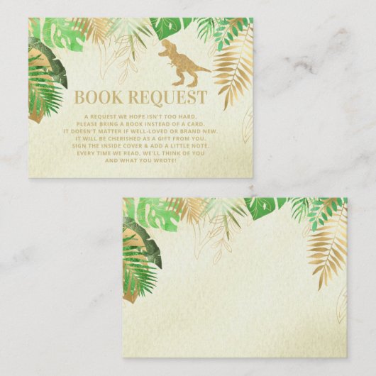 水彩恐竜の赤ちゃんシャワーブックリクエストカード エンクロージャーカード (正面/裏面)