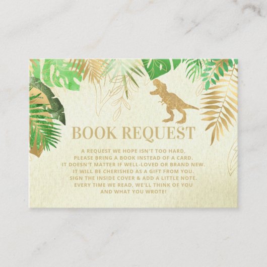 水彩恐竜の赤ちゃんシャワーブックリクエストカード エンクロージャーカード (正面)