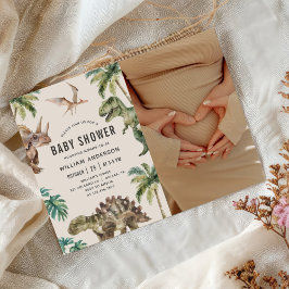 水彩恐竜の赤ちゃんシャワー写真 招待状