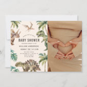 水彩恐竜の赤ちゃんシャワー写真 招待状 (正面)