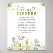 水彩恐竜の赤ちゃんシャワー深夜おむつ ポスター (正面)