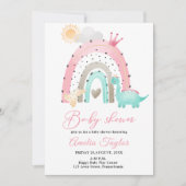 水彩恐竜の赤ちゃん女の子Dino赤ちゃんシャワー 招待状 (正面)