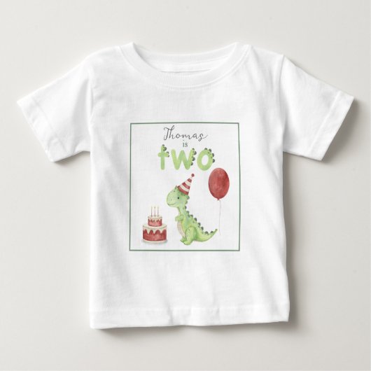 水彩恐竜の2歳の誕生日 ベビーTシャツ (正面)
