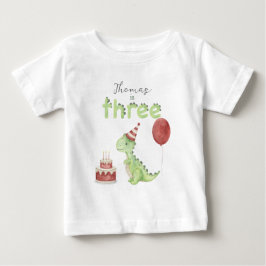 水彩恐竜の3歳の誕生日 ベビーTシャツ