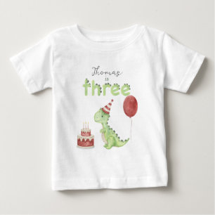 水彩恐竜の3歳の誕生日 ベビーTシャツ
