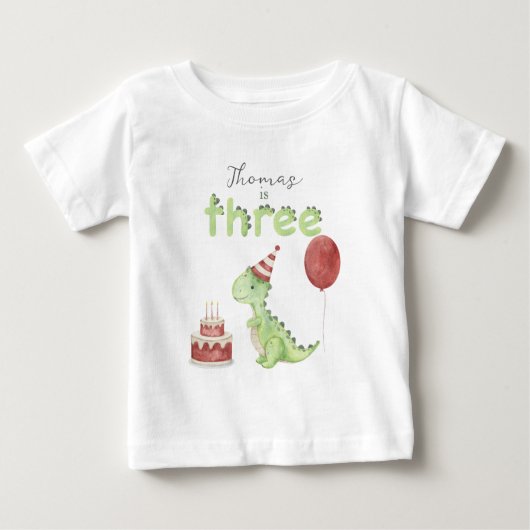 水彩恐竜の3歳の誕生日 ベビーTシャツ (正面)