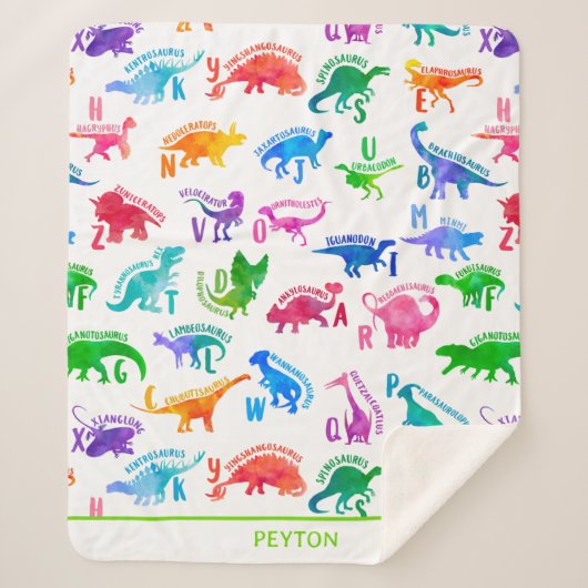 水彩恐竜アルファベッカラフルトディノキッズ シェルパブランケット (正面)