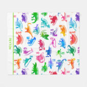 水彩恐竜アルファベッカラフルトディノキッズ フリースブランケット (正面(横))