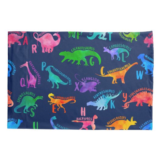 水彩恐竜アルファベッカラフルトディノキッズ 枕カバー (裏面)