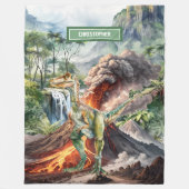 水彩恐竜カスタム男の子誕生日ギフト フリースブランケット (正面)