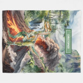 水彩恐竜カスタム男の子誕生日ギフト フリースブランケット (正面(横))