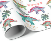 水彩恐竜カラフルパーティー ラッピングペーパー (ロールコーナー)