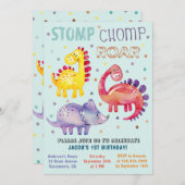 水彩恐竜カラフル生誕祭パーティー 招待状 (正面/裏面)