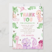 水彩恐竜ガール 1歳の誕生日パーティー サンキューカード (正面)
