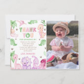 水彩恐竜ガール 1歳誕生日パーティーの写真 サンキューカード (正面)