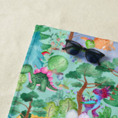 水彩恐竜キャンピングキッズパーソナライズされた ビーチタオル (インサイチュ)